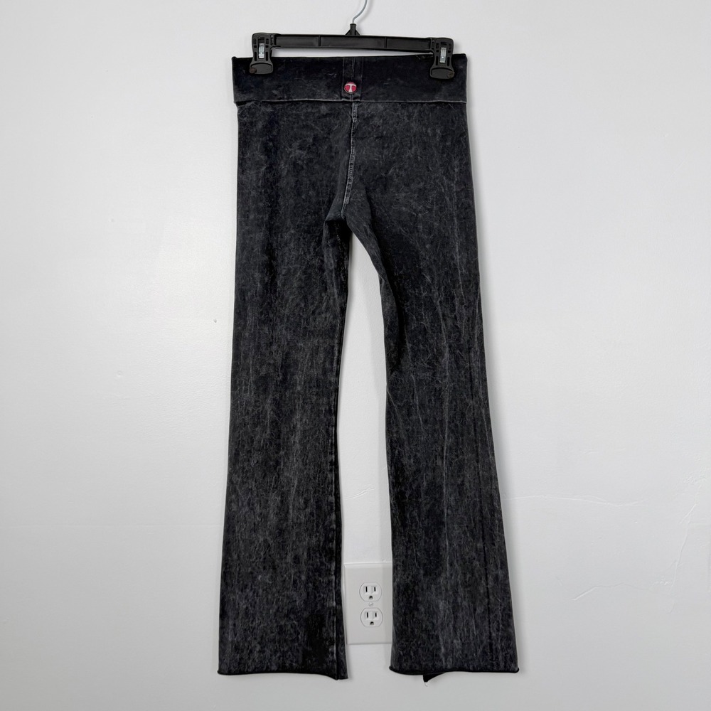 T Party Black Mineral Wash Flare Yoga Pants High Rise Foldover Waist Small